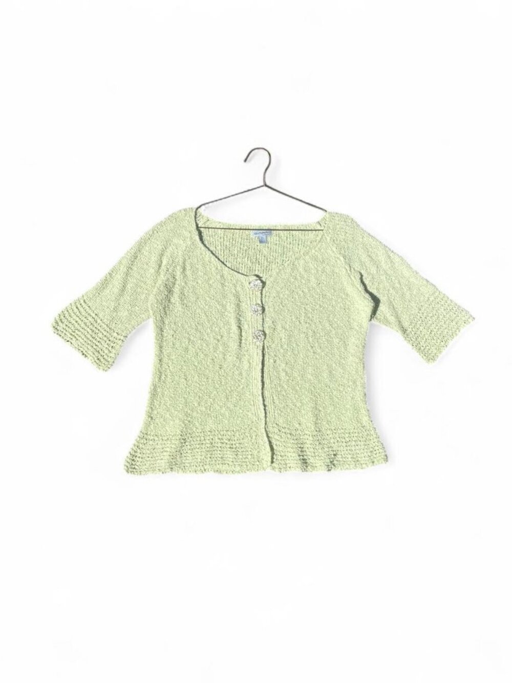 Vintage Kintamani Lime Green Textured Knit Cardigan Cottagecore XL